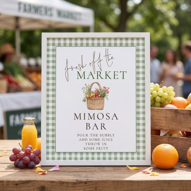 Gingham-Markt-Mimosa-Bar-Schild Brautparty Poster (Von Creator hochgeladen)
