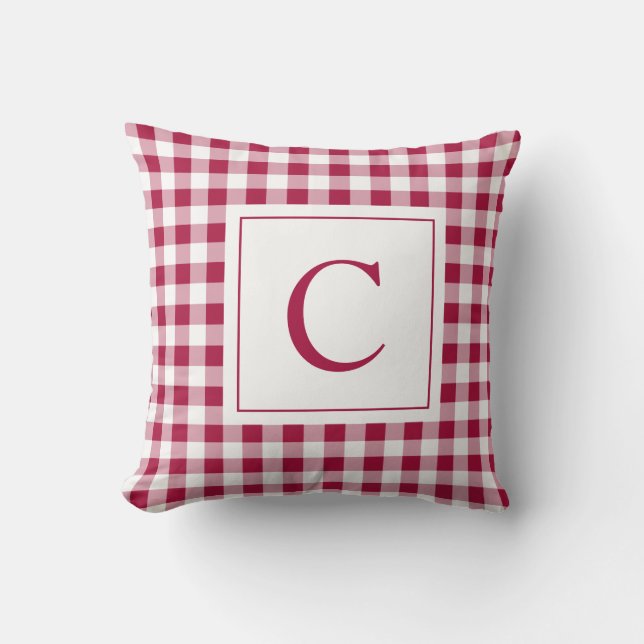 Gingham Maroon Monogram Pillow Kissen (Vorderseite)