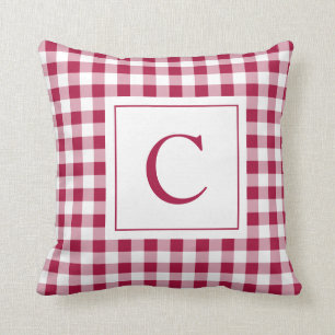 Gingham Maroon Monogram Pillow Kissen