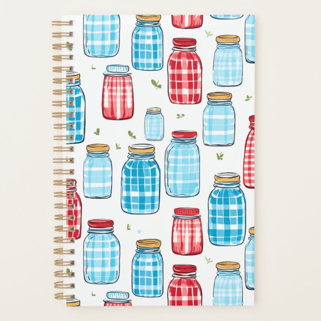 Gingham Mason Jar Pattern – Country Kitchen Charm Planer (Vorderseite)