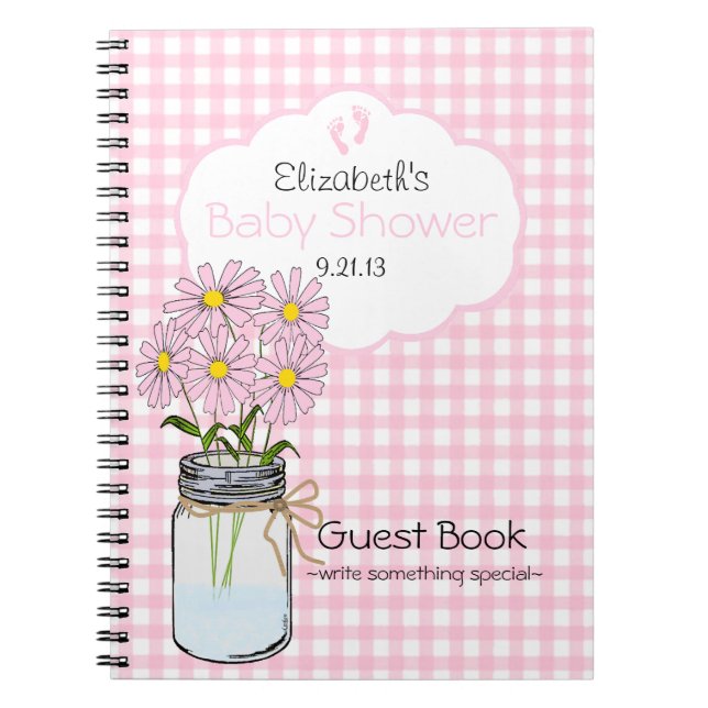 Gingham-Maurer Glas-Babyparty-Gast-Buch Notizblock (Vorderseite)