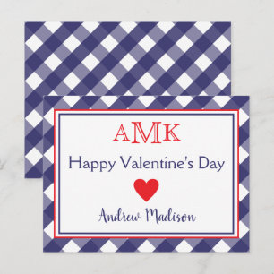 Gingham Monogram Valentine's Classroom Cards Postkarte