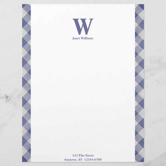 Gingham-Monogramm-Briefkopf Briefbogen (Vorderseite)
