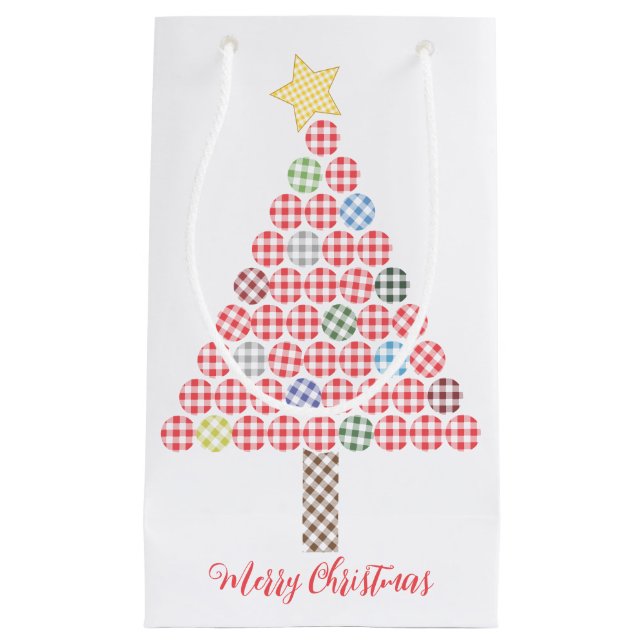 Gingham Multicolor Merry Christmas Tree Kleine Geschenktüte (Vorderseite)