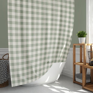 Gingham-Muster Cottagecore Kariert Beige-Sage Duschvorhang