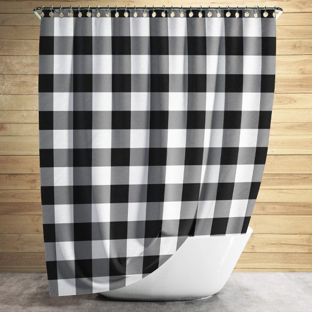 Gingham-Muster Duschvorhang (Classic Black And White Plaid Gingham Shower Curtain)