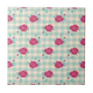 Gingham-Muster für karierte und heiß rosa Rose Fliese