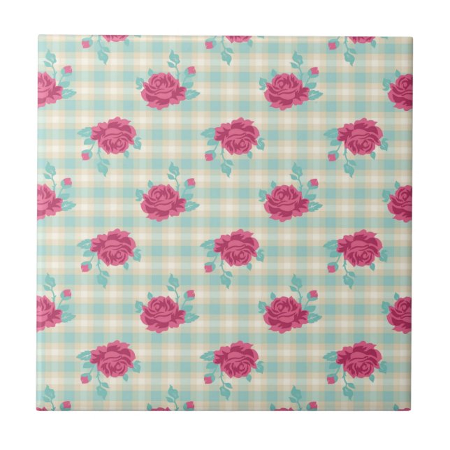 Gingham-Muster für karierte und heiß rosa Rose Fliese (Vorderseite)