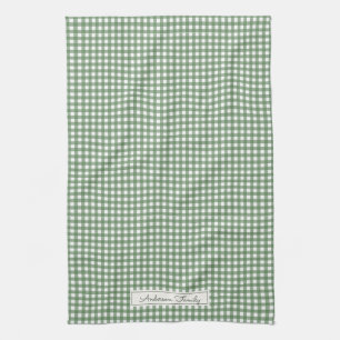 Gingham-Muster in Grün mit Namen Geschirrtuch