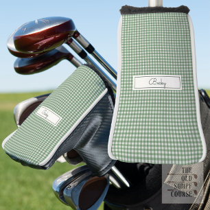 Gingham-Muster in Grün mit Namen Golf Headcover