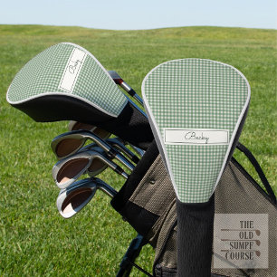 Gingham-Muster in Grün mit Namen Golf Headcover
