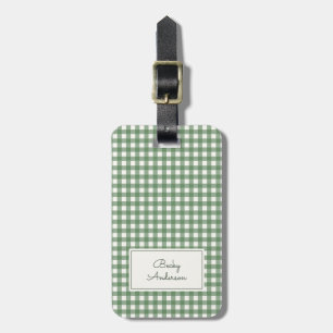 Gingham-Muster in Grün mit Namen und Kontakt Gepäckanhänger