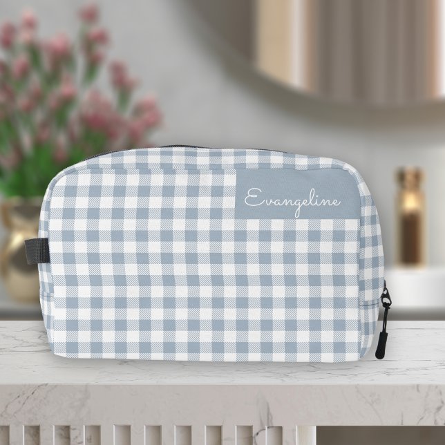 Gingham-Muster Karo Vornehm Kariert Blau Weiß Name Waschbeutel (Von Creator hochgeladen)