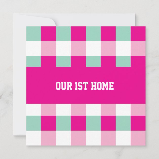 Gingham-Muster Unser 1. Zuhause Einladung (Vorderseite)