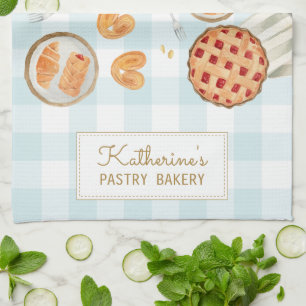Gingham-Muster-Wasserfarbe-Gebäck-Backen-Bäckerei Geschirrtuch
