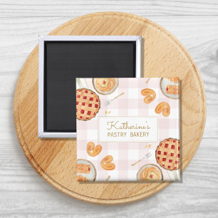 Gingham-Muster-Wasserfarbe-Gebäck-Backen-Bäckerei Magnet