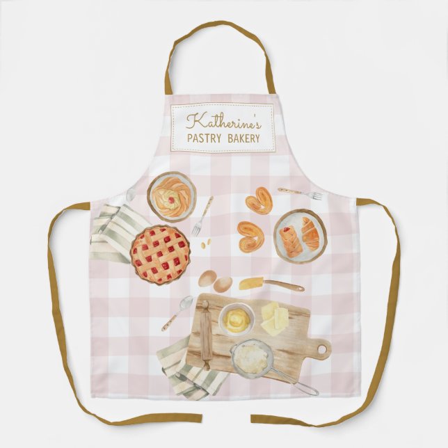 Gingham-Muster Wasserfarbe Gebäck Backen Bäckerei Schürze (Vorderseite)