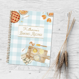 Gingham-Muster-Wasserfarbe-Gebäck-Backrezept Notizbuch