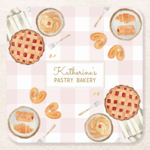 Gingham-Muster-Wasserfarben-Gebäck-Backen-Bäckerei Rechteckiger Pappuntersetzer