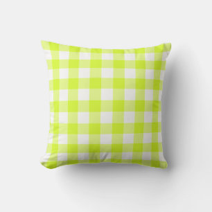 Gingham Muster Weiß und Kalkgrün Kissen