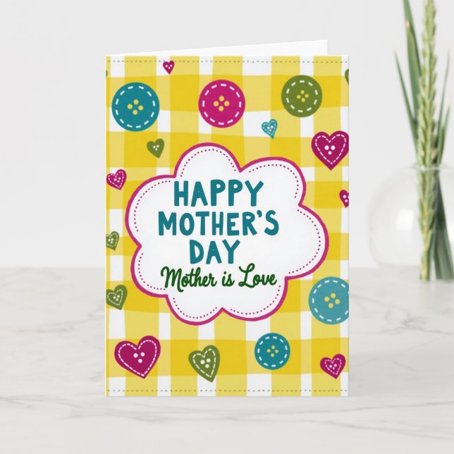 Gingham Mütter lieben Herzen Karte (Vorderseite)