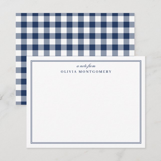 Gingham Navy Blue und White Personal Mitteilungskarte (Vorne/Hinten)