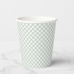 Gingham niedliche Salbei-Grün-Babydusche Pappbecher