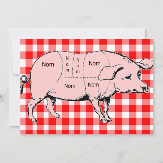 Gingham Nom Pig GRILLEN Einladung (Vorderseite)