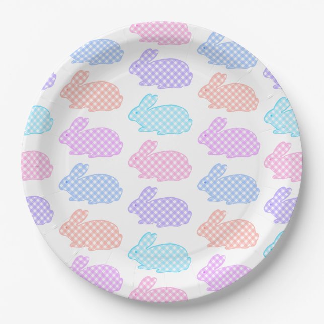 Gingham Oaster Bunny Pattern Pappteller (Vorderseite)