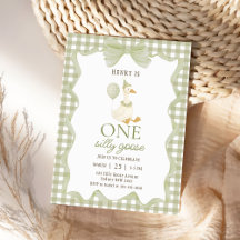 Gingham One Silly Goose 1. Geburtstagseinladung
