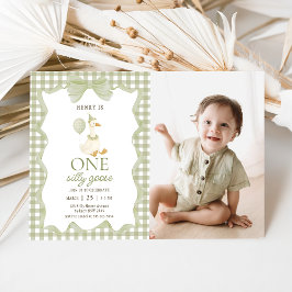 Gingham One Silly Goose 1st Birthday Invitation Einladung