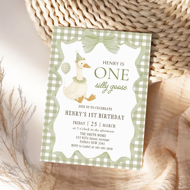 Gingham One Silly Goose 1st Birthday Invitation Einladung (Von Creator hochgeladen)