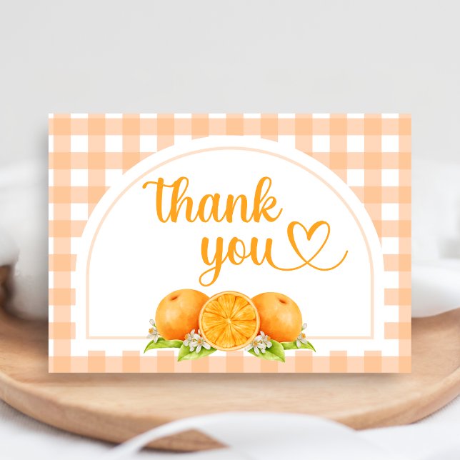 Gingham Orange Babyparty Dankeskarte (Little Cutie Orange Baby Shower Thank you Card
)
