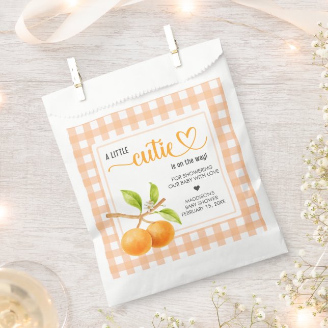 Gingham Orange Babyparty Geschenktütchen (Ausgeschnitten)