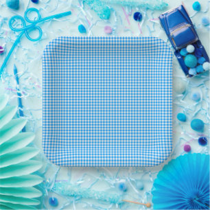 Gingham Pastel Blue-White-PAPER PARTY TELLER