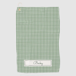 Gingham Pattern auf Grün mit Namen Golfhandtuch