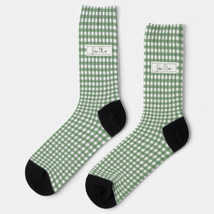 Gingham Pattern auf Grün mit Namen Socken