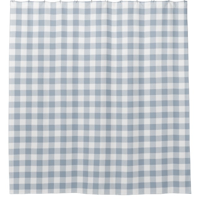 Gingham Pattern Coastal Checkered White Muted Blue Duschvorhang (Vorderseite)