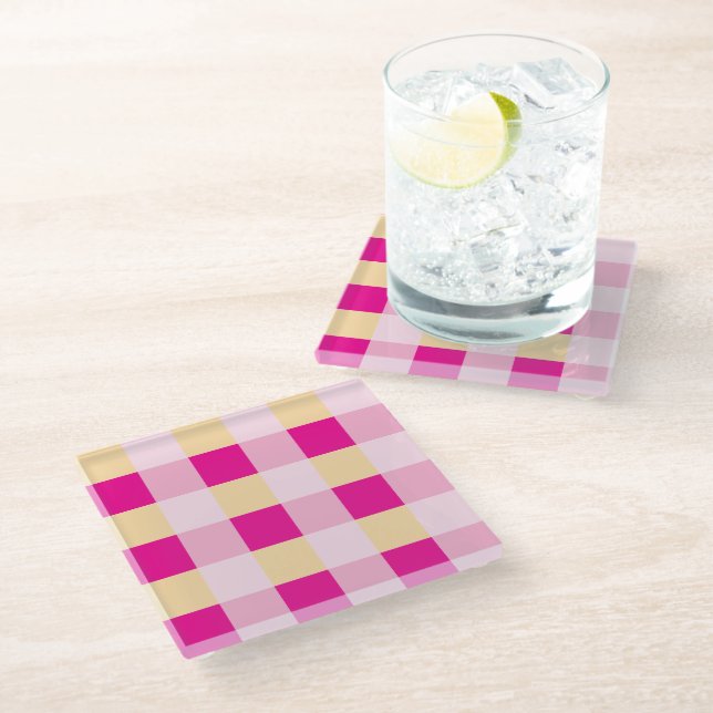 Gingham Pattern Glasuntersetzer (Schrägansicht)