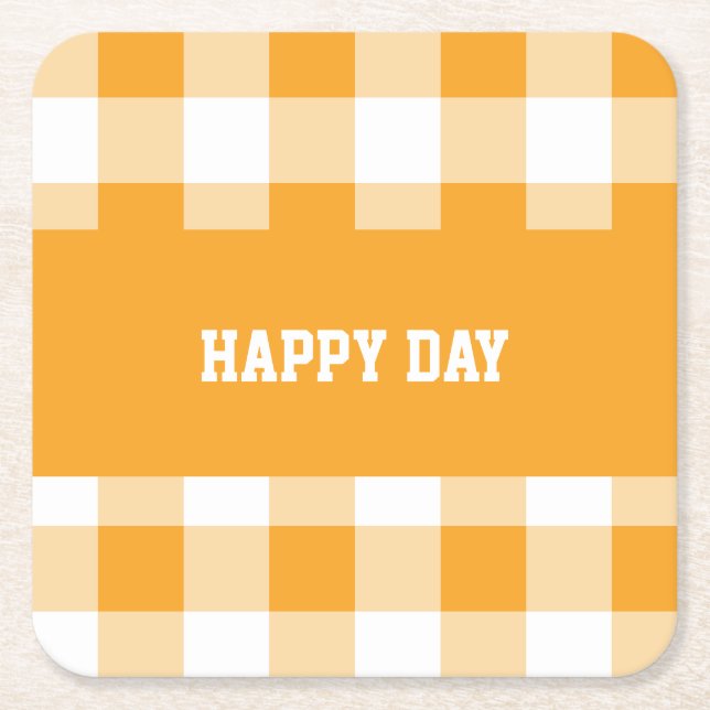 Gingham Pattern Happy Day Rechteckiger Pappuntersetzer (Vorderseite)