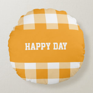Gingham Pattern Happy Day Throw Pillow Rundes Kissen