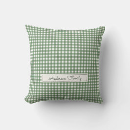 Gingham Pattern in Green with Family Name Kissen