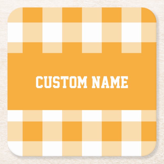 Gingham Pattern Individuelle Name Rechteckiger Pappuntersetzer (Vorderseite)