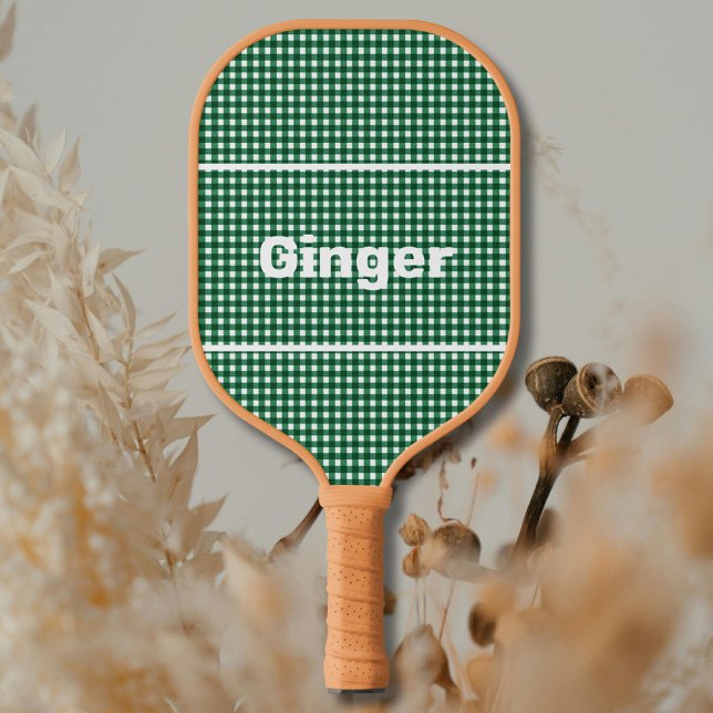 Gingham Pattern Moderne Monogram Pickleball Schläger (Von Creator hochgeladen)