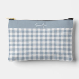Gingham Pattern Plaid Preppy Check Blue White Name Zubehörtasche