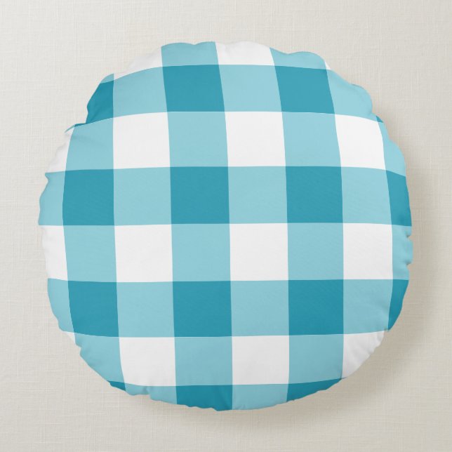 Gingham Pattern Rundes Kissen (Vorderseite)