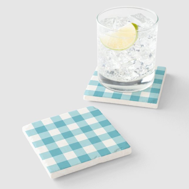 Gingham Pattern Steinuntersetzer (Seitenansicht)