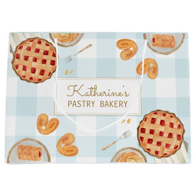 Gingham Pattern Watercolor Pastries Backbäckerei Große Geschenktüte (Vorderseite)