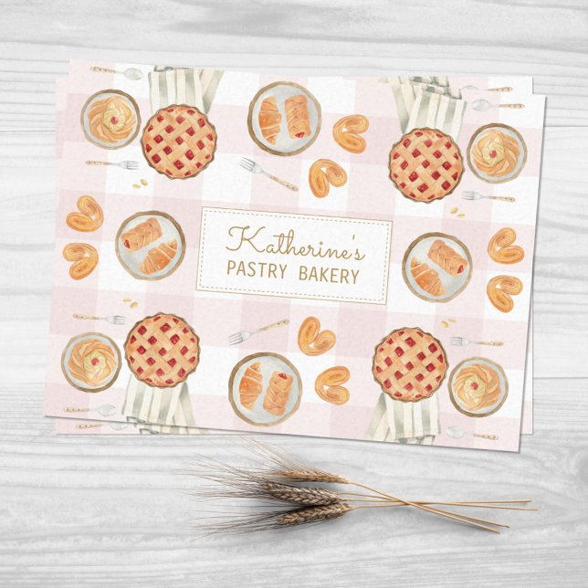 Gingham Pattern Watercolor Pastries Backbäckerei Seidenpapier (Close up)