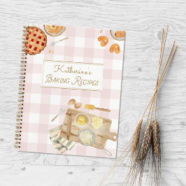Gingham Pattern Watercolor Pastries Backen Rezept Notizbuch